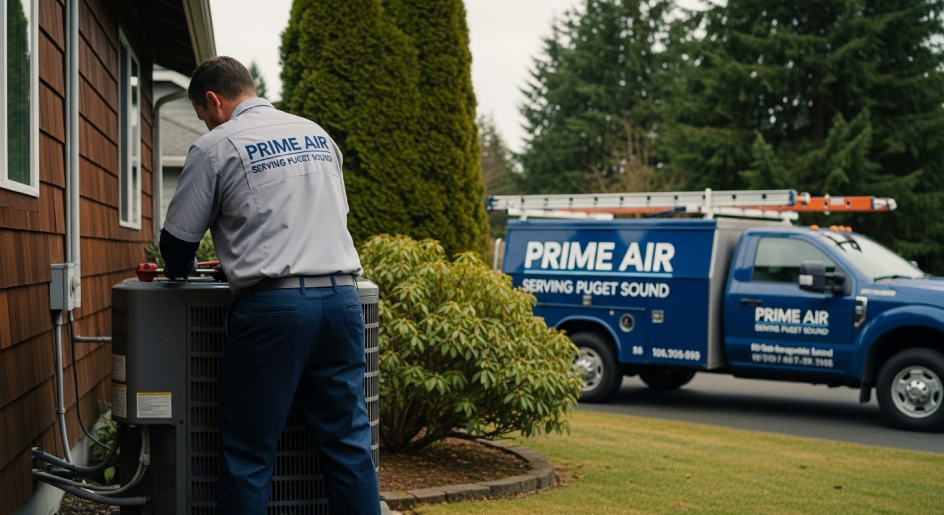 HVAC technician servicing a residential air conditioning unit on a rooftop